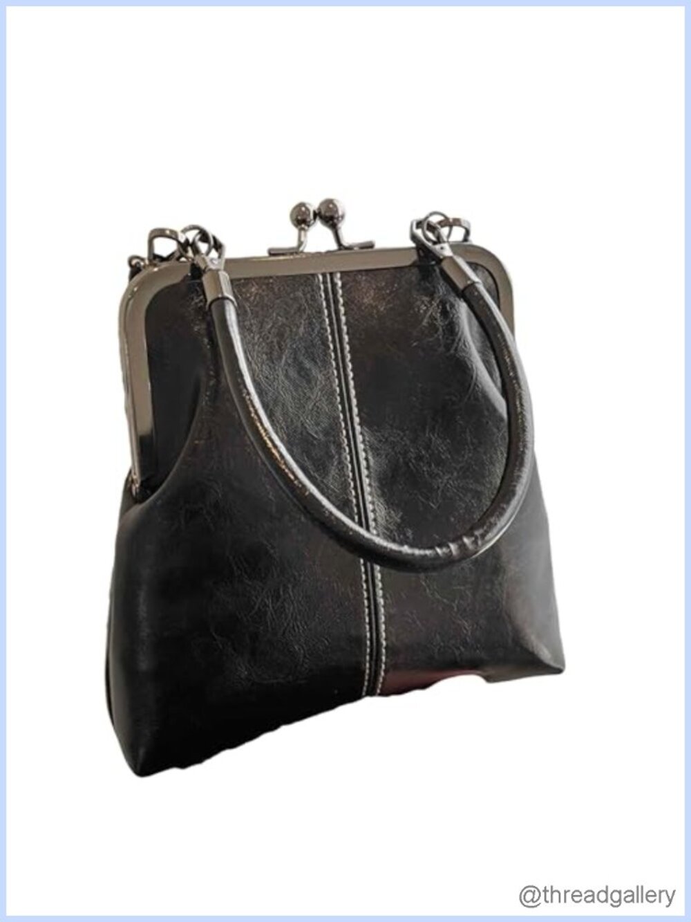 Small Kiss Lock Crossbody Bag Faux Leather Purse with Pockets